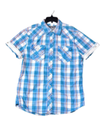 BKE Pearl Snap Shirt Mens Medium Western Cowboy Short Sleeve Plaid Blue - £14.54 GBP