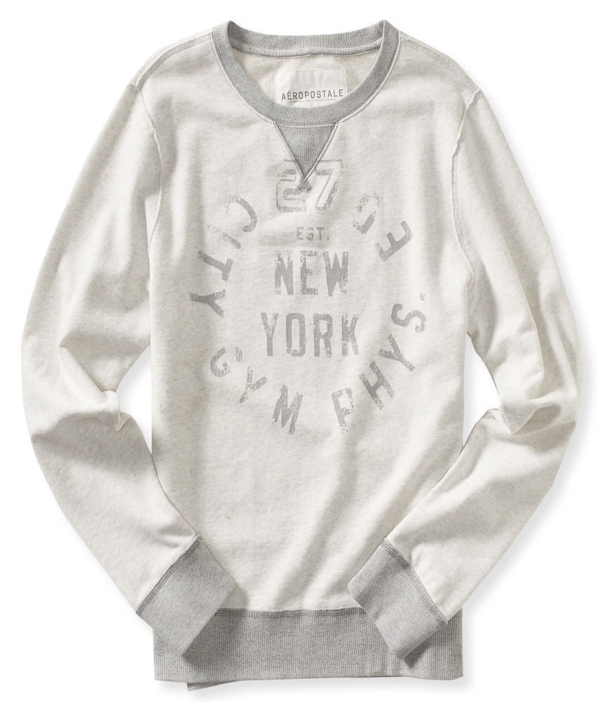 MENS AEROPOSTALE FADED NEW YORK CITY GYM GRAY CREW FLEECE SWEATSHIRT NEW $60 - $44.99