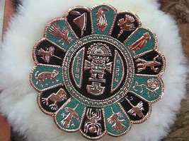 Wall plate from Peru, copper with turquoise stones  - $41.00