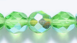 8mm Czech Fire Polish, Transp Pale Green AB, Glass Beads, 25, spring - £1.79 GBP