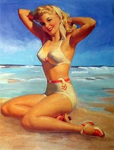 Art Frahm Pin Up Girl Poster Sexy Blonde In Hot Bikini! Beach Ocean Photo Print! - £7.82 GBP