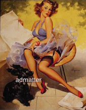 Gil Elvgren Pin Up Poster Girl Sexy Photo Blowing Back Puppy Dog Ears! 7.5 X9.5 - $10.88