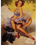 GIL ELVGREN PIN-UP POSTER GIRL SEXY PHOTO BLOWING BACK PUPPY DOG EARS! 7... - €9,44 EUR