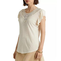 MSRP $90 Ralph Lauren Linen-Blend Jersey Flutter-Sleeve Cream Natural Size XS - £23.66 GBP