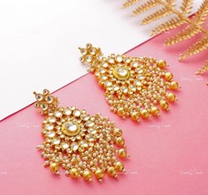 VeroniQ Trends-Pachi Kundan Chandbali Earrings With Gold Beads -Bridal-Wedding - £114.57 GBP