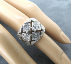 RSC Silver Tone  Ring Wide Band  Statement Open Work Rhinestones Size 5 Cute! - £7.89 GBP