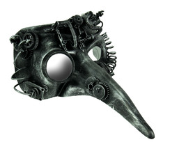 Steamzanni Metallic Silver Long Nose Steampunk Adult Costume Mask - £18.49 GBP