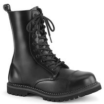 DEMONIA RIOT-10 Mens Black Leather Biker Combat Steel Toe Lace Up Ankle ... - $104.95