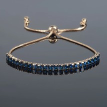 15.5CT Princess Lab-Created Blue Tanzanite Bolo Bracelet in 14k Yellow Gold Over - £195.12 GBP