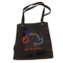 Walt Disney World Tote Bag Vtg Embroidered Colorful Logo Black Zipper Sn... - £18.59 GBP