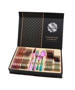 PRODUCT 100% Complete 24 in 1 Table Cutlery Set in Stainless Steel Rainb... - £69.98 GBP
