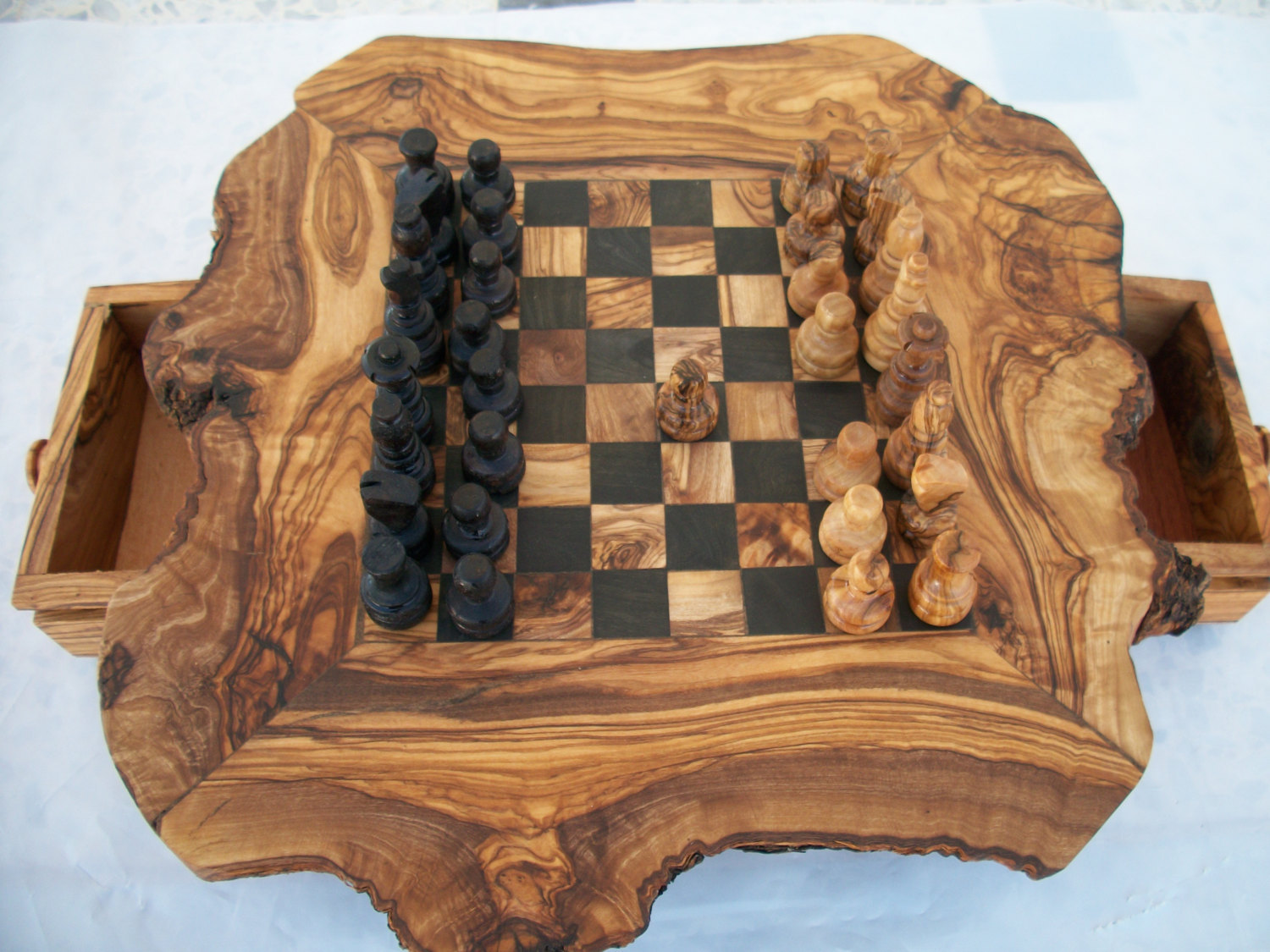 WOODEN CHESS : olive wood chessboard , gift idea , wooden toys , home decoration - £72.26 GBP