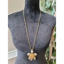 Betsey Johnson Gold Turtle Pendant Necklace Crystal Rhinestones Lobster ... - $49.50
