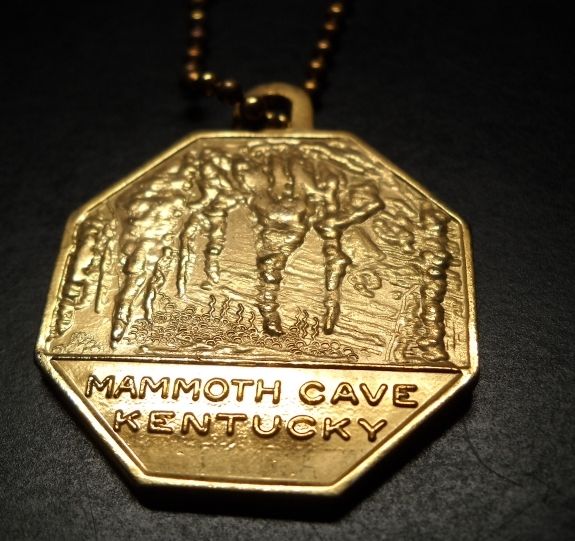 Mammoth Cave Kentucky Key Ring Gold Colored Octagonal I Bring Good Luck Message - $6.99