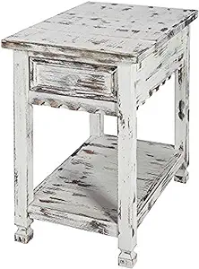 Rustic Cottage Chairside End Table With 1 Drawer And 1 Shelf, 23 In X 15... - £210.09 GBP