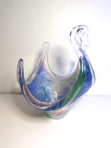 Rare Lavorazione Arte Murano Colorful Italian Glass Swan Bowl Fortune Ribbed Art - £55.05 GBP