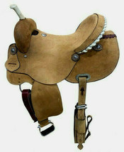 New Circle S Western 16&quot; Barrel Horse Saddle FQHB Premium Roughout Leather - $645.80