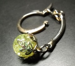 Crackling Green Globe Key Chain Silver Colored Metal Leaf Wrap with Rope Chain - $6.99