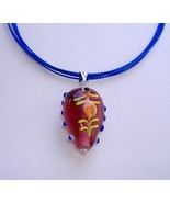 Glass Bead Pendant Handmade Purple Pink 6 Strand Blue Adjustable Cord Ne... - $35.00