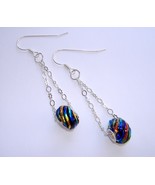 Glass Bead Chain Handmade Earrings Dangle Silver Metal Pierced Multi Color - $35.00