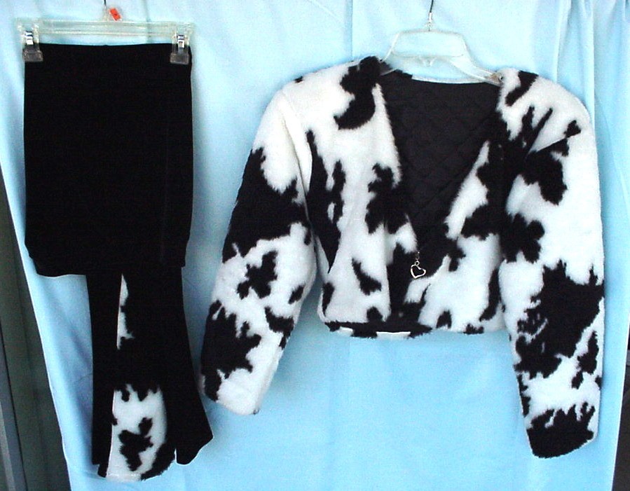 Primary image for Fur Coat Cropped Jacket and Pants Set in Black and White Pony Print Faux Fur 