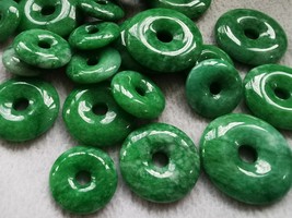 4pcs Dark Green jade jewelry crystal fat Circle donut gemstone pendant f... - $9.70