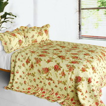 [Beauty Of Light] 3pc Cotton Vermicelli-Quilted Printed Quilt Set full/queenSize - £124.95 GBP