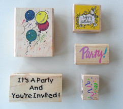 Rubber Stamps Happy Birthday, Party, Confetti,  1990's mixed lot of 5 - $4.85
