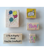 Rubber Stamps Happy Birthday, Party, Confetti,  1990&#39;s mixed lot of 5 - £3.79 GBP