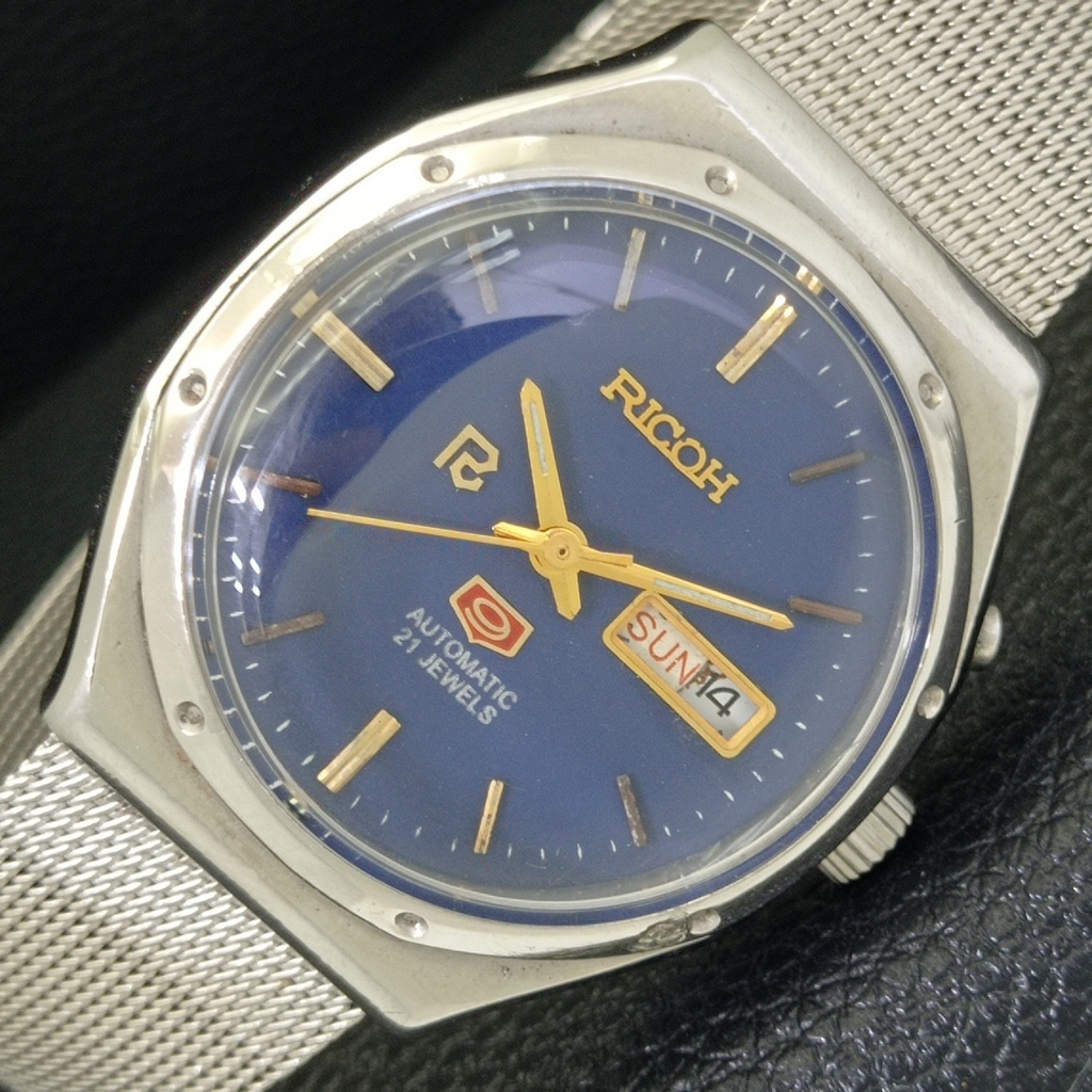 VINTAGE RICOH R31 AUTOMATIC JAPAN MENS BLUE COLOR DIAL WATCH a500622-4 - $30.99