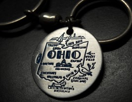 Ohio Double Ring Key Chain Silver Colored Metal with Blue Print State La... - £5.50 GBP