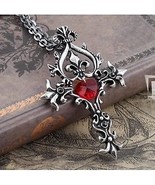 New Red Sacred Heart Crystal Cross Necklace Pendant Vampire Diaries  - £4.73 GBP