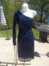 Nwt David Meister Fab Blue Sequin 1 Shoulder Dress 2 $408 - £117.68 GBP