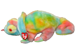 Ty B EAN Ie Buddies Rainbow Iguana 15&quot; Plush Lizard Chameleon Tye Dye w/HEART Tag - £8.62 GBP