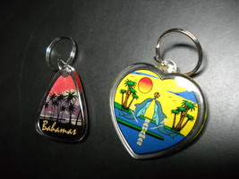 Bahamas Key Chains Palm Trees Swaying On The Beach Guitar Pick and Heart Style - £6.38 GBP