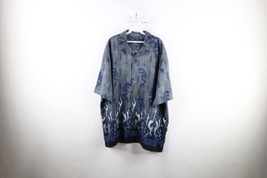 Vtg 90s Streetwear Mens Size 4XL Tribal Dragon Fire Flames Collared Button Shirt - £47.43 GBP