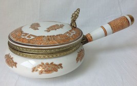 Vtg Porcelain Silent Butler Oriental Crumb Catcher Ashtray Orange Gold T... - $34.95