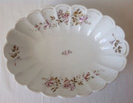 LS&amp;S Carlsbad Austria Small Oval Scalloped Bowl with Purple Flowers Vintage - £12.06 GBP