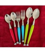 6 Pieces Cambridge Flatware 2 Red &amp; Green Spoons 2 Blue Forks Metal Ball... - $188.16 MXN
