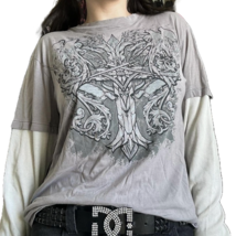 Y2K Cyber Grunge Cross Print Women&#39;s Long Sleeve Tee - Retro Harajuku Fashion - £19.09 GBP
