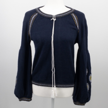 Aratta Silent Journey Womens Pullover Sweater Blue Long Sleeve Bell Crew... - £45.09 GBP