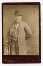 White Man with Brown Hand Dressed in Waist Coat &amp; Wearing Hat Cabinet Card - £14.21 GBP
