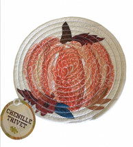 Thanksgiving Trivet Hot Pad Orange Pumpkins Braided 9&quot; Chenille Heat Res... - £14.16 GBP