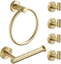 Brushed Gold Bathroom Hardware Set, Gold Toilet Paper Holder Towel, 6 Pi... - $53.96