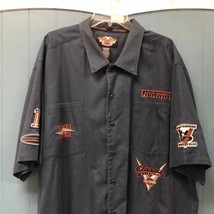 Harley-Davidson cornflower blue button down w/ embroidery &amp; patches mens... - $72.37