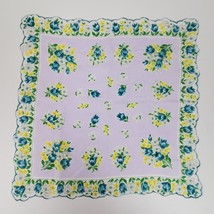 Vintage Handkerchief White w/ Blue Yellow Flowers Approx 13x13 Inch - $13.10