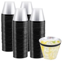 120 Pcs Black Plastic Cups,9 Oz Clear Disposable Cups With Black Rim, Old Fashio - £36.37 GBP