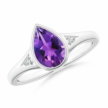 ANGARA 9x6mm Natural Amethyst Ring with Diamonds in Silver for Women, Girls - £140.25 GBP+