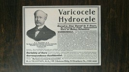 Vintage 1904 Varicocele Hydrocele Cured H.J. Tillotson M.D.  Original Ad... - £5.22 GBP