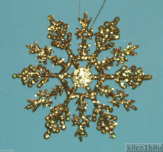 GOLD Glittered 4&quot; Plastic Snowflake Ornaments 10 pieces - £4.76 GBP